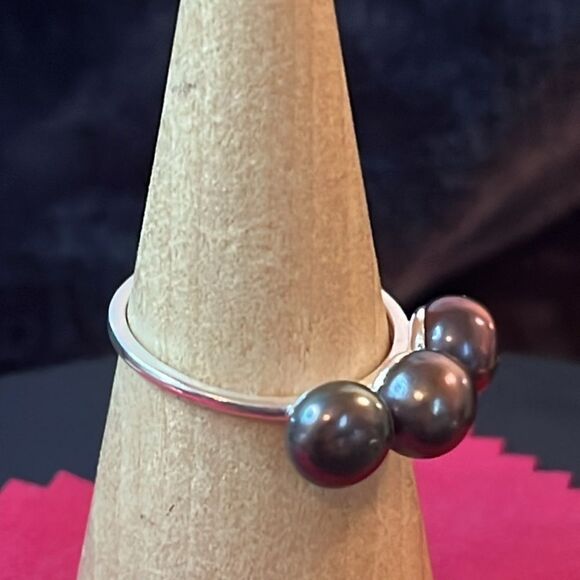 NWT Chocolate Bronze Pearls 3 Stone Ring in Sterling Silver 10 - Picture 3 of 16